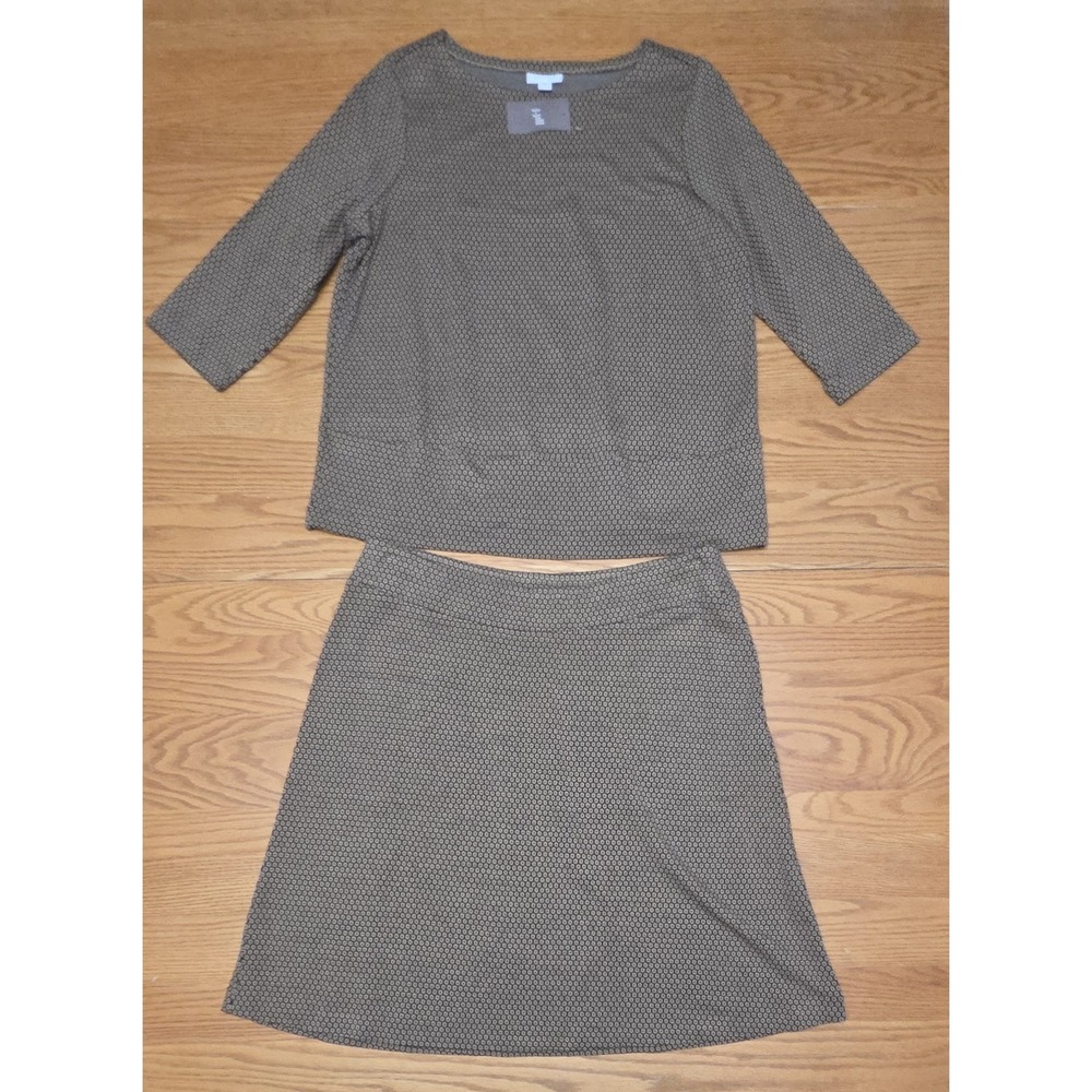 J Jill Women's Medium Ponte Skirt Shirt Set Black Camel Brown Stretch NWT New